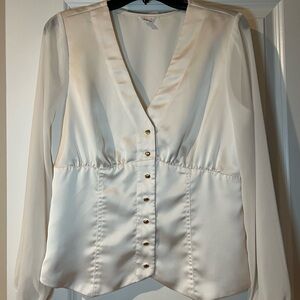 Cache White/Cream Satin Blouse with Gold Buttons